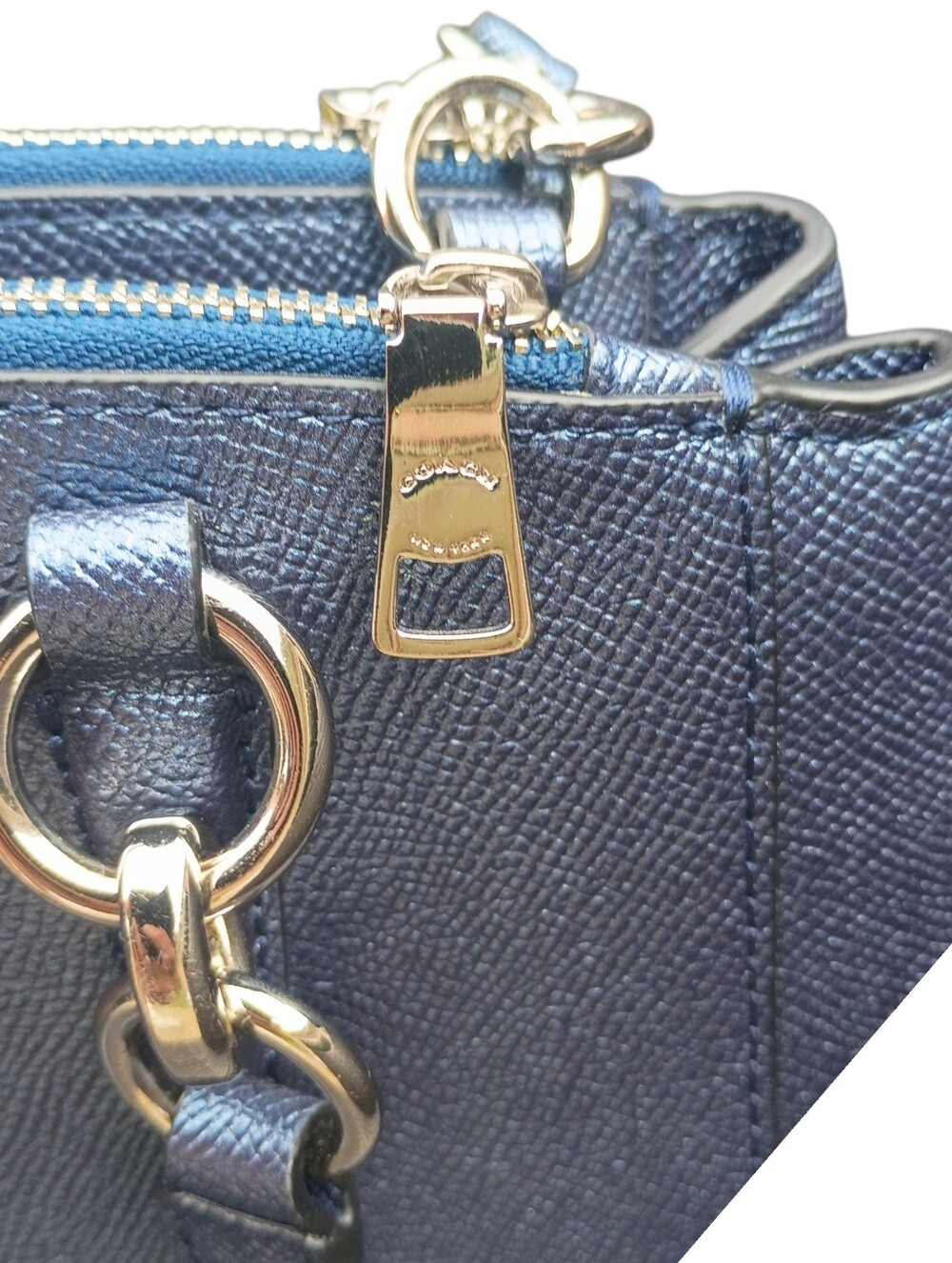SOLD Coach Metallic Navy Blue Leather Mini Christie Carryall Satchel - Picture 7 of 16